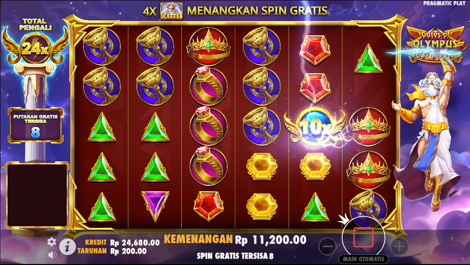 Gates of Olympus Super Scatter Slot – Free Spins Gameplay Screen